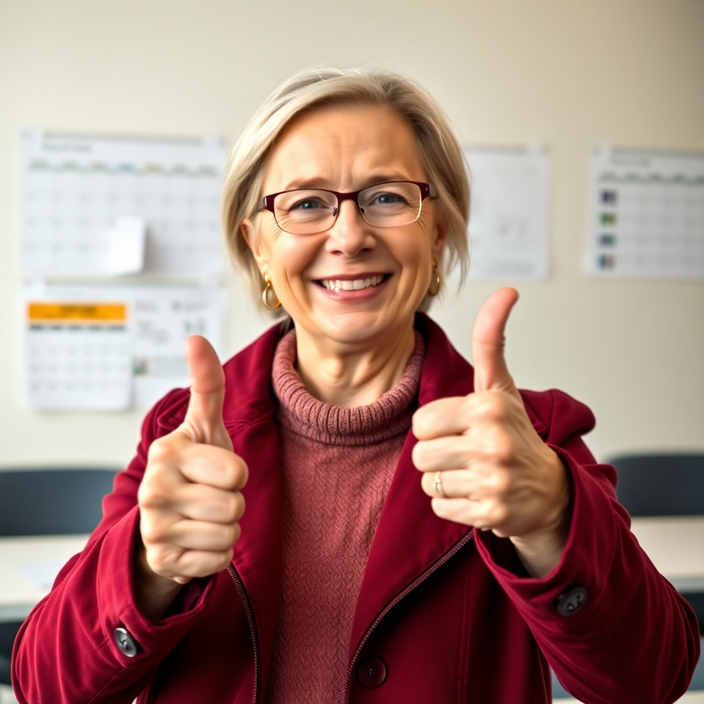 Agnese Lāce showing a thumbs up