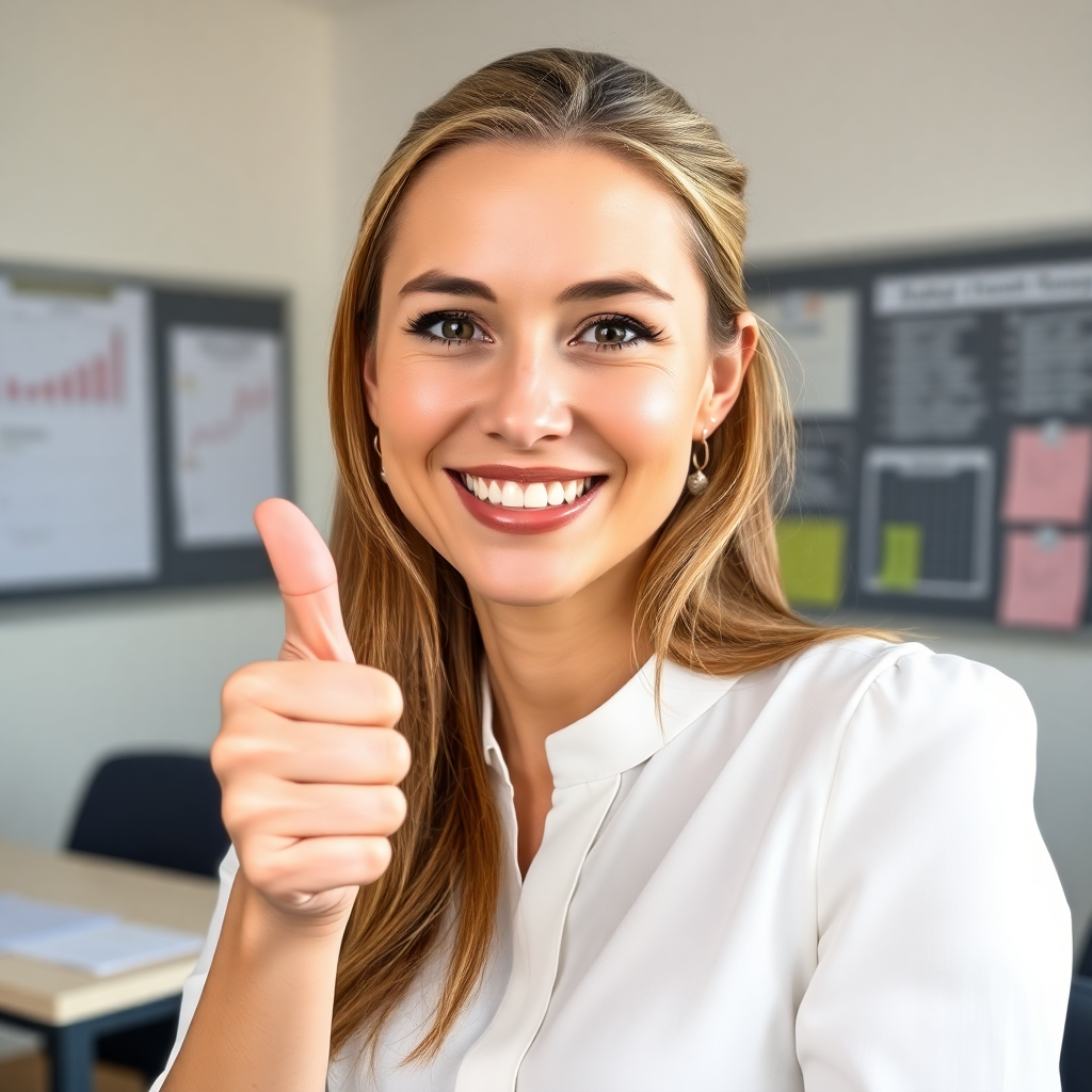 Elīna Saule showing a thumbs up